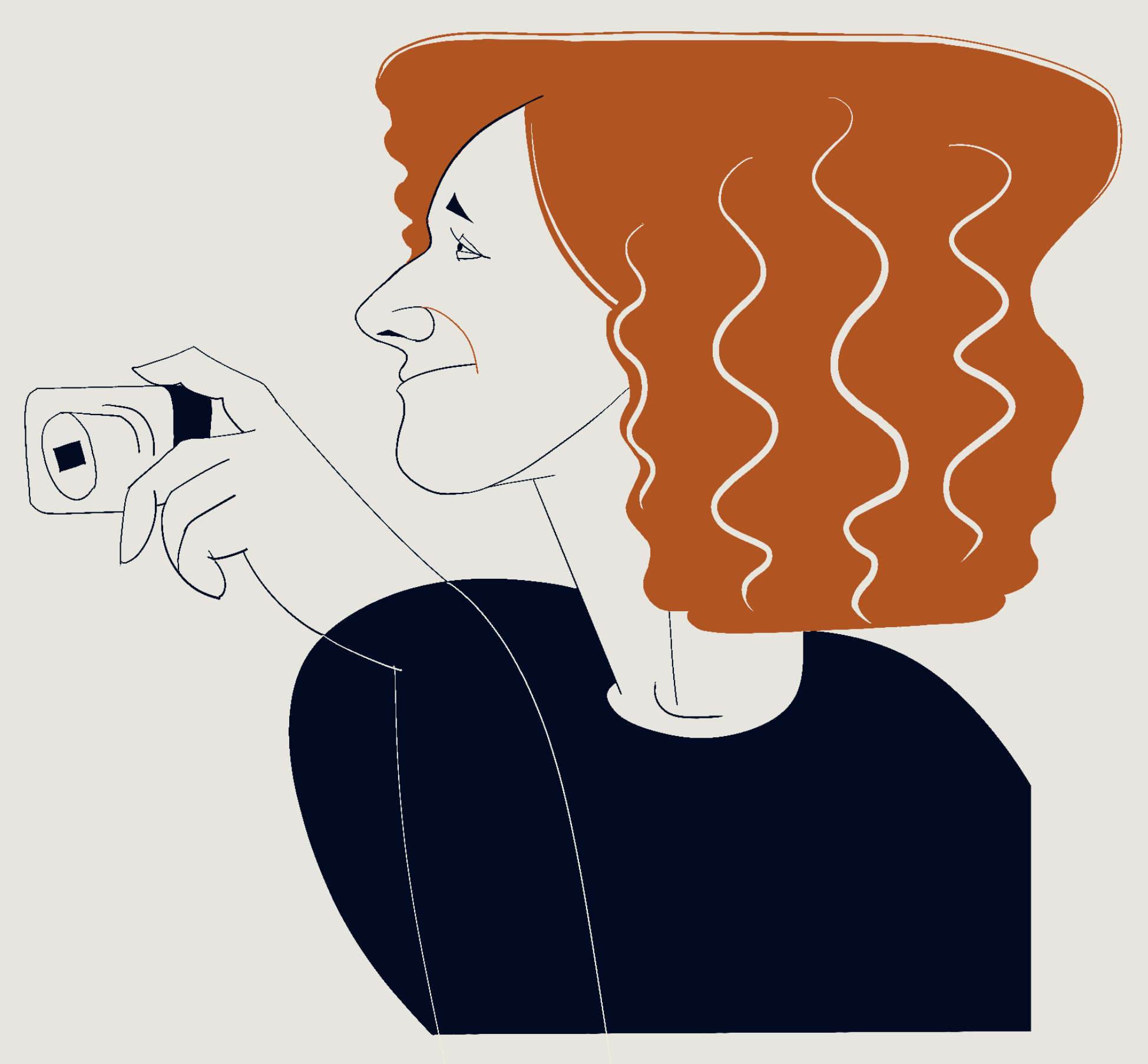 Illustrated portrait, woman with camera