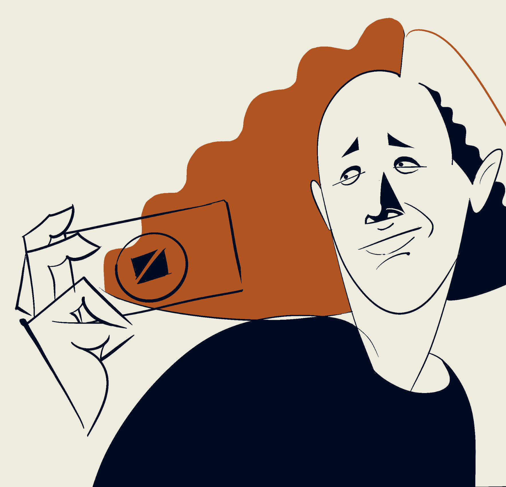 Illustrated portrait, man with camera