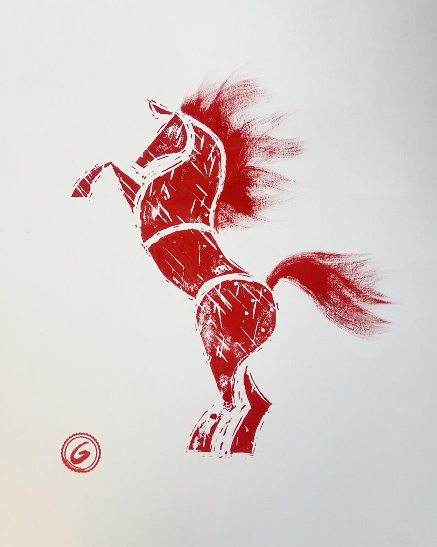 Horse (Rearing) — A2, linocut