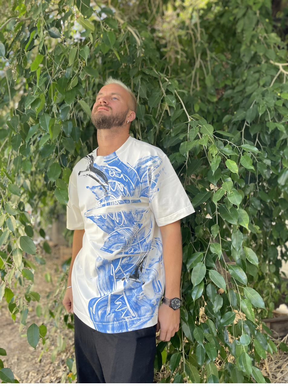 Monotype-printed t-shirt, blue